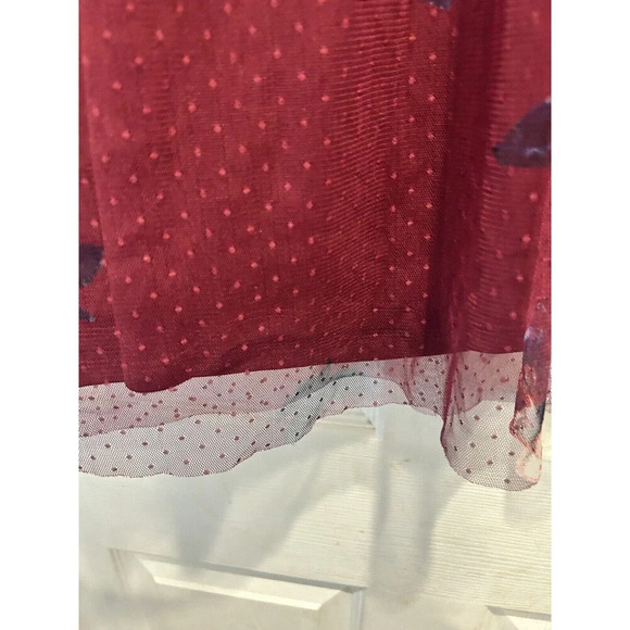 Maurices Burgundy Maroon Floral Net Mesh Lace Lined Blouse Top Size Large - Picture 5 of 9